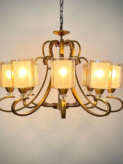 โคมไฟระย้า 8162-8H คลาสสิกหรูหรา แก้วทองบรัช