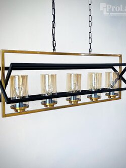 โคมไฟแขวน 9250-5H สไตล์โมเดิร์น สีดำทอง พร้อมแก้วทรงกระบอก