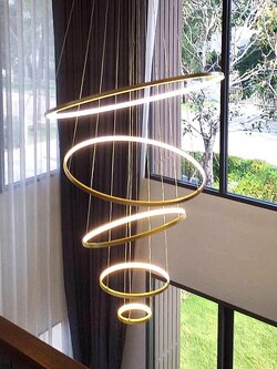 โคมไฟห้อย H721/5 GOLD ทรงเกลียววงแหวน 5 ชั้น หรูหราแต่งบ้านโถงสูง