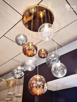 โคมไฟห้อย P1689/9 (PE/GREY/PG) ลูกแก้วไล่สีหรูหรา