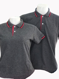 เสื้อโปโล สีเทาเข้มท็อปดราย สีเทาเข้มมีลายในเนื้อผ้า แขนจั๊มครึ่งเดียว ราคาส่ง 3 ตัวขึ้นไป