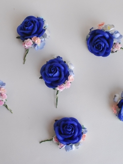 ช่อดอกไม้กุหลาบกระดาษสาสีน้ำเงิน อดอกไม้ประดับ งานแต่งงาน งานประดิษฐ์ ของชำร่วย ดอกไม้กระดาษสา งานแต่งงาน DIY wedding boutonniere or making centerpieces gift decoration