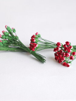 ดอกไม้กระดาษสา ดอกไม้กระดาษสา จตุจักร งานประดิษฐ์ ดอกไม้ทำข้อมือเพื่อนเจ้าสาว แต่งงาน, ดอกกุหลาบตูม 100 ดอก สีแดงปัดสีขาว paper flowers, budding roses flower 0.5x0.8 cm. 100 pieces. red brush white color.