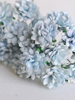 ดอกไม้ประดิษฐ์, ดอกไม้กระดาษสา, ดอก gypsophila, ดอกยิปโซ งานประดิษฐ์ตกแต่งของชำร่วย, ดอกไม้ทำพานพุ่ม,พานพวงมาลัย, พานรับไหว้, ขนาด 1.5 cm. สีฟ้าตุ่น