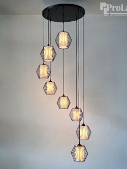 โคมไฟห้อย BG203 ดีไซน์ลวดเหล็ก + ผ้า 1/3/8 หัว