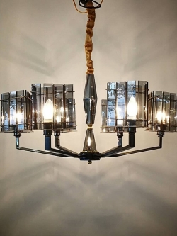 โคมไฟระย้า 8105-6 แก้วรมควัน ดีไซน์โมเดิร์น เรียบหรู