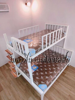 AM-100 เตียงเหล็ก 2 ชั้นรวมที่นอน ชั้นล่าง 5ฟุต ชั้นบน 3.5ฟุต