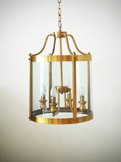 โคมไฟห้อย 8466-4 กรอบกระจกใส ทรงกระบอกสีทอง สไตล์คลาสสิก