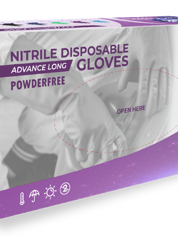 [หน่วยกล่องเล็ก] ถุงมือไนไตร ข้อยาว ไม่มีแป้ง 12 นิ้ว หนา 5 มิล หนัก 7.2 กรัม (100 ชิ้น/กล่อง)