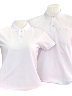 เสื้อโปโลสีขาวล้วน แขนปล่อย ไม่มีกระเป๋า