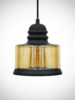 โคมไฟห้อย MD555/B ทรงกระบอกแก้วสีชา วินเทจคลาสสิก