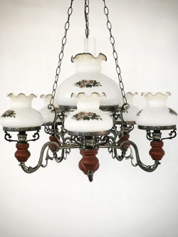 โคมไฟระย้าวินเทจ 5002-5+1 โลหะ ไม้ และแก้ว ดีไซน์คลาสสิก