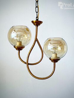 โคมไฟแขวน-โคมไฟห้อย 15191-2P แก้วสีชา โครงทองหรู