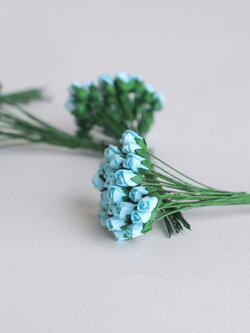 ดอกไม้กระดาษสา ดอกไม้กระดาษสา จตุจักร งานประดิษฐ์ ดอกไม้ทำข้อมือเพื่อนเจ้าสาว แต่งงาน, ดอกกุหลาบตูม 100 ดอก สีฟ้าใส color ขนาด 0.5x0.8 cm. paper flowers, budding roses flower 0.5x0.8 cm. 100 pieces. blue sky color.