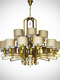 โคมไฟระย้า DSJ9950-12+6 โลหะสีทอง โคมผ้า