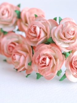 ดอกไม้กระดาษสา ดอกไม้กุหลาบกระดาษ ราคาส่ง, ดอกกุหลาบจิ๋ว ดอกกุหลาบกระดาษสา ดอกไม้ประดิษฐ์ สำหรับตกแต่ง หรืองานแต่งงาน สีpeachปัดขาวขนาด 2.5 cm. จำนวน 50 ดอก