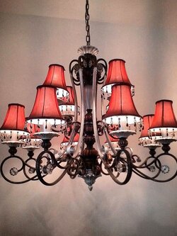 โคมไฟระย้า F3075/8+4 สไตล์วินเทจหรูหรา หมวกผ้า ดีไซน์คลาสสิก