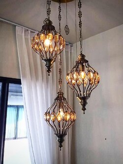 โคมไฟแขวนวินเทจ 6018/3 โลหะและคริสตัล ดีไซน์หรูหรา