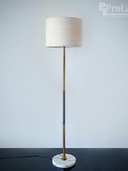 โคมไฟตั้งพื้น F9432B ฐานหินอ่อน เสาทอง โคมผ้าทรงกระบอกสุดคลาสสิก