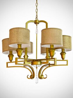 โคมไฟระย้า DSJ9950-6 โลหะสีทอง โคมผ้า