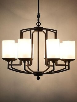 โคมไฟระย้า 3056-8 D60xH50 คลาสสิก หรูหราด้วยโคมแก้วขาวและโครงโลหะดำ