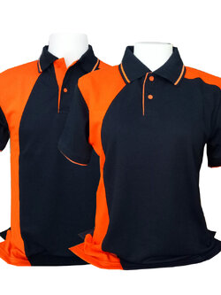 เสื้อโปโลสีดำ แต่งแบบด้วยสีส้ม แขนเบิ้ล สวยใส่สบาย