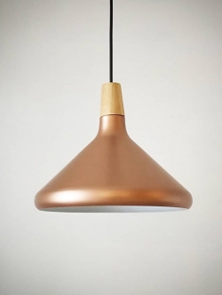 โคมไฟห้อย 8123B มินิมอลทรงแบน สีคอปเปอร์ หัวไม้