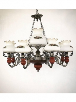 โคมไฟระย้าวินเทจ 5002-8+1W โลหะ ไม้ และแก้ว ดีไซน์คลาสสิก