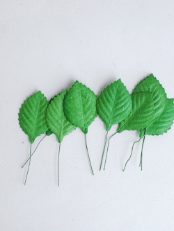 ใบไม้กระดาษ ใบไม้กระดาษสา ราคาส่ง,ใบไม่้กุหลาบกระดาษ สำหรับดอกกุหลาบกระดาษสา ใบไม้ประดิษฐ์ สำหรับตกแต่ง หรืองานแต่งงาน สีเขียว ขนาด 4.5x2.5 cm. จำนวน 50 ใบ