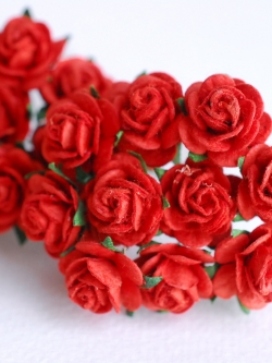 ดอกไม้กุหลาบกระดาษ ดอกกุหลาบจิ๋ว ดอกไม้กระดาษสา ขายส่ง, ดอกกุหลาบกระดาษสา สำหรับประดับ ตกแต่งของชำร่วย, งานแต่งงาน ขนาด 1.5 cm. จำนวน 100 ดอก สีแดง