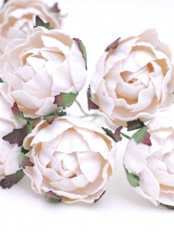 Paper flower, English peony Ranunculus roses 25 pcs., size 3.5 cm., white color. ดอกไม้กระดาษสา ดอกกุหลาบขนาด 3.5 cm. จำนวน 25 ดอก, สีขาว