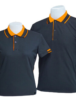 เสื้อโปโล สีดำ ปกทอสีส้มตัดกับสีดำ สวยเด่น ราคาส่ง 3 ตัวขึ้นไป