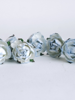 ดอกไม้กระดาษสา ดอกไม้กระดาษราคาส่ง ดอกกุหลาบจิ๋ว ดอกุหลาบทำข้อมือเพื่อนเจ้าสาว สำหรับตกแต่งของชำร่วย งานแต่งงาน ดอกกุหลาบกลม peony ขนาด 3.5 cm. จำนวน 25 ดอก, สีฟ้าปัดสีขาว
