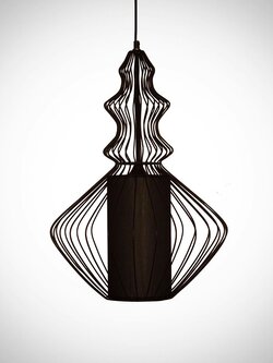 โคมไฟห้อย D8348 โครงเหล็กลวดทรงเหลี่ยม พร้อมโคมผ้าสีเข้ม