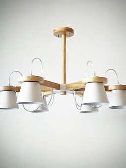 โคมไฟเพดาน 1001-6WH ดีไซน์มินิมอล โครงไม้ โคมขาว เรียบหรูอบอุ่น