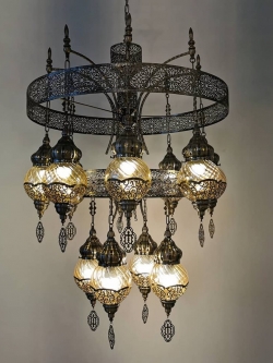 โคมไฟแขวนโมร็อกโก 7004/8+4 หรูหราฉลุลาย โลหะและแก้วสุดคลาสสิก