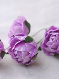 ดอกไม้กระดาษสา, ดอกไม้ตกแต่ง, ของชำร่วย, Paper flower, English peony Ranunculus roses 25 pcs., size 3.5 cm., pale peach brush color.