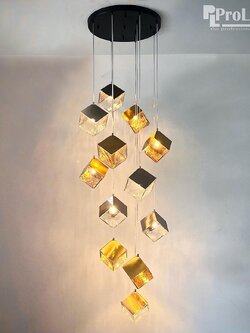 โคมไฟห้อยลูกบาศก์แก้วทอง รุ่น 9756-12