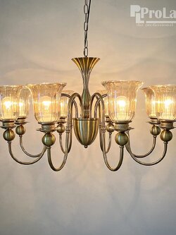 โคมไฟระย้า 8160-8H แก้วสีชา สไตล์วินเทจคลาสสิก