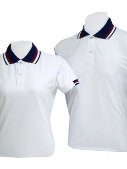 เสื้อโปโล สีขาว ปกสีน้ำเงินกรมท่า