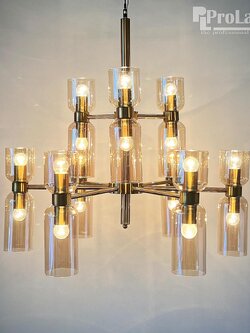 โคมไฟระย้าแก้วสีชาทรงกระบอก รุ่น 15176-9+9