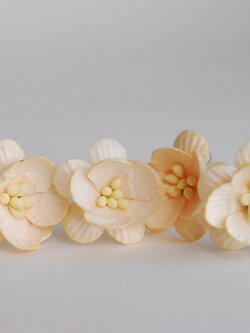 ดอกไม้กระดาษสา ดอกไม้กระดาษสาราคาส่ง ดอกไม้กระดาษสำหรับตกแต่งของชำร่วย งานแต่งงาน ทำช่อดอกไม้ติดอกเจ้าบ่าว ข้อมือดอกไม้เจ้าสาว ขนาด2.5 cm. 50 ดอก สีเบจ Paper flowers supplies: DIY wedding tools Cherry blossom (Sakura) 50 pcs. size 2.5 cm. beige color.