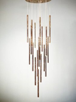 โคมไฟระย้า Y6282/19 แท่งสแตนเลสหรูหรา สำหรับโถงสูง