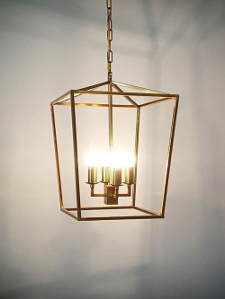 โคมไฟห้อย 8472-D4 กรอบทองเหลืองทรงเรขาคณิต เรียบหรู สไตล์ลอฟท์