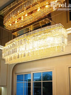 โคมไฟระย้า F1/160x40H50 GD คริสตัลหรูหรา ทรงสี่เหลี่ยม