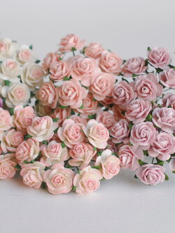 ดอกไม้กุหลาบกระดาษ, ดอกกุหลาบกระดาษสา ดอกกุหลาบจิ๋ว ดอกกุหลาบกระดาษสา สำหรับประดับ ตกแต่งของชำร่วย, งานแต่งงาน สีMIXED ชมพู ม่วง ชมพูตุ่น ชมพูจุด พีชอ่อน ขนาด 1.5 cm. จำนวน 100 ดอก
