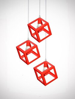 โคมไฟแขวน 9018/3 RD และ 9018/1 RD ดีไซน์ลูกบาศก์สีแดงโมเดิร์น