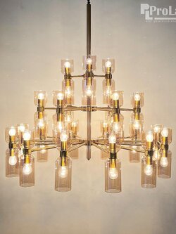 โคมไฟระย้าแก้วสีชาทรงกระบอก รุ่น 15176-21+21