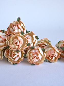 Paper flower, English peony Ranunculus roses 25 pcs., size 3.5 cm., pale peach brush color. สำเนา