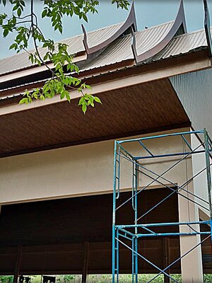 ฝ้าเพดานเมทัลชีตลายไม้และผนังเมทัลชีตลายไม้ MwooD-LOCK @วัดป่าเขาคงคา อ.ครบุรี จ.นครราชสีมา